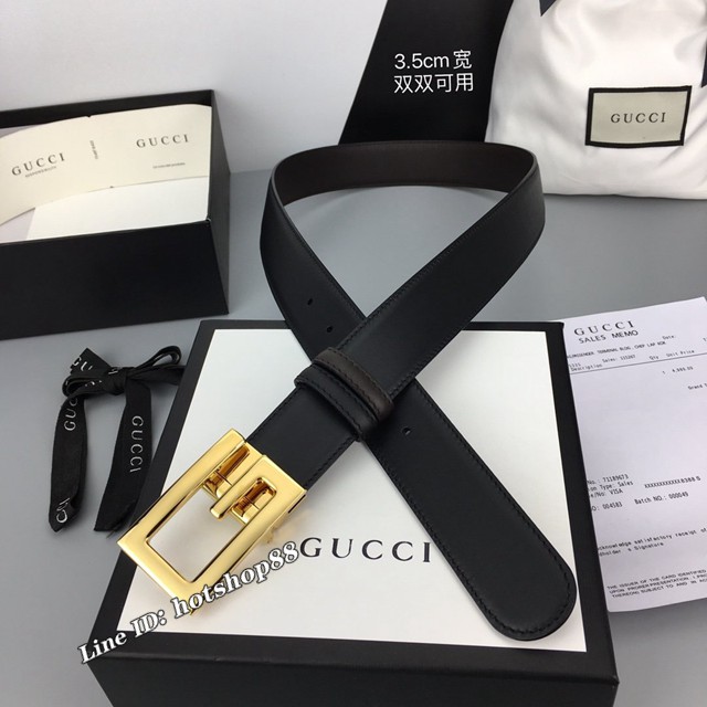 Gucci經典皮帶 古奇雙面小牛皮搭方形旋轉G帶扣腰帶  jjp2447